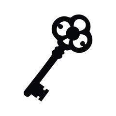 Obraz premium Elegant antique key silhouette with quatrefoil head and intricate design, Black key silhouette vector illustration