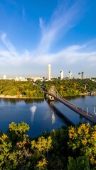 Fototapeta premium Cityscape River Bridge Autumn Aerial View