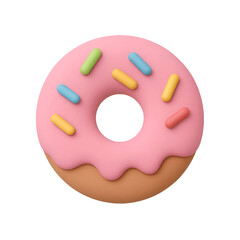 3D Pink Frosted Donut with Sprinkles Icon Isolated on Transparent Background