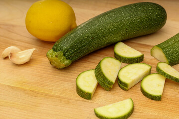 Sliced Zucchini on Wooden Cutting Board