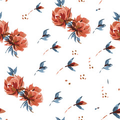 Watercolor floral arrangement on white