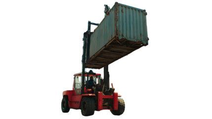 Forklift lifting shipping container