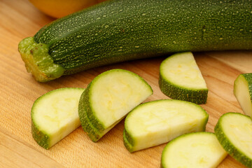 Sliced Zucchini on Wooden Cutting Board