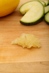 Closeup of Minced Garlic on Cutting Board