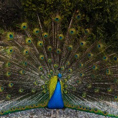 Obraz premium Peacock displaying colorful tail feathers