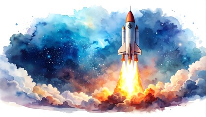 Fototapeta premium Rocket launching into starry night sky