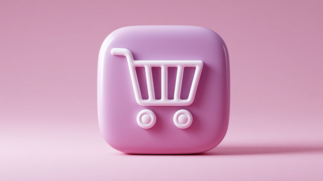 紫色ボタン中央に買い物カゴアイコン表示マーク