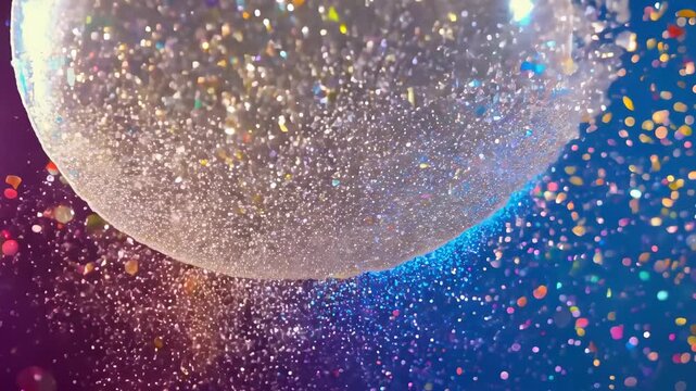 A vibrant and dynamic image capturing the moment of a colorful balloon bursting, releasing confetti and sparkles against a vivid background, evoking joy and celebration.