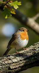 European Robin Bird Perched on Stone