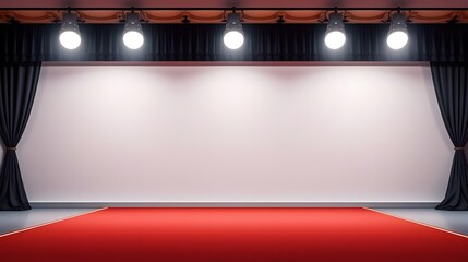Elegant red carpet and stage with spotlights, perfect for events, presentations, and product launches