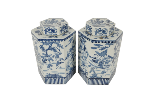 pair of pair of blue slippers  Lot - A Chinese blue and white porcelain hexagonal jar