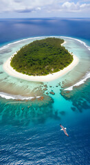 Aerial of Heart-Shaped Island in Crystal Clear Lagoon