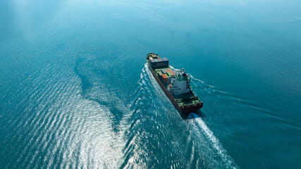 Naklejka premium Aerial view of the freight shipping transport system cargo ship container. international transportation Export-import business, logistics, transportation industry concepts 