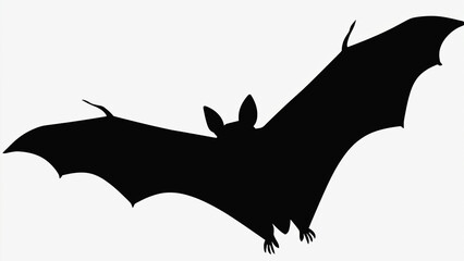 Bat with outstretched wings, flying silhouette with isolated white background. Ai generated.