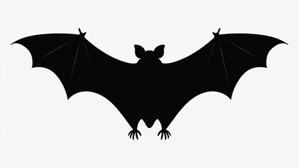 Bat with outstretched wings, flying silhouette with isolated white background. Ai generated.