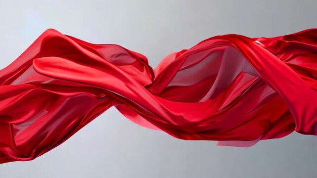 This image features flowing red fabric waves that create a sense of elegance and movement. Ideal for artistic backgrounds and design projects, the soft light enhances its texture.
