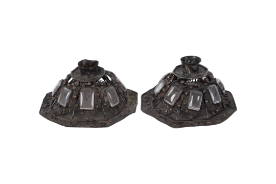 black and white chocolate candies, Pair of Antique Decorative Metal Ornaments with Glass Insets