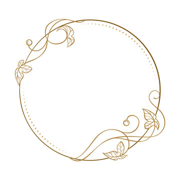 Circular botanical frame with vines. Art nouveau border ornament.