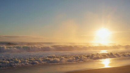 Beach coast with sunrise background. Ai generated.