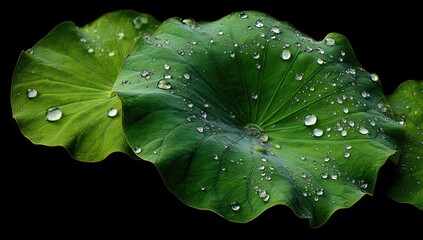 Dew-kissed lotus leaves against a dark backdrop (1)