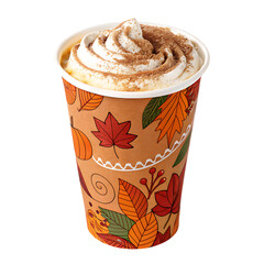 A delicious pumpkin spice latte with whipped cream and cinnamon, a perfect fall beverage, isolated on transparent background