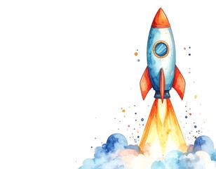 Watercolor rocket launching