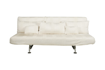 leather armchair isolated on white  White Leatherette Modern Convertible Sofa Bed with Folding Arms