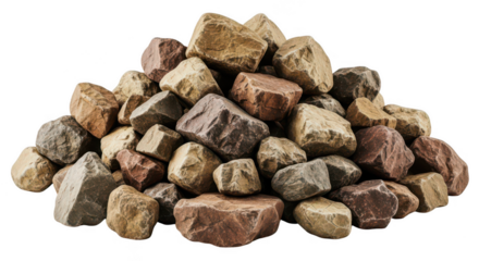 A pile of assorted colored rocks on transparent background