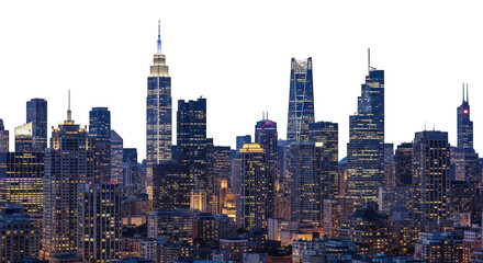 Fototapeta premium City skyline at night with lights on transparent background