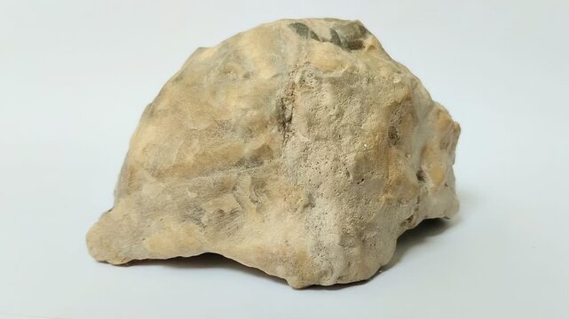 Agate on a white background. A type of microcrystalline quartz from the chalcedony group that has a layered or striped appearance with various colors and patterns.