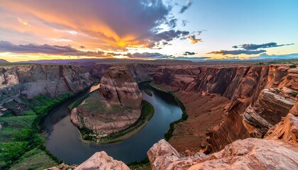 Sunrise colors river canyon