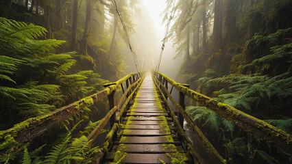 Beautiful View of Greenery and bridge in the Forest background. Ai generated.