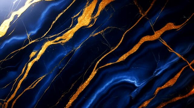 Dramatic and luxurious abstract marble. The background is dominated by a mix of dark blue and navy blue, with gradations that create a sense of depth and movement.