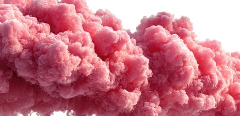 Pink fluffy smoke clouds against white background