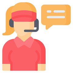 Female operator with chat bubble icon in flat style, suitable for online customer support, delivery assistant, and cutomer service concept illustrations