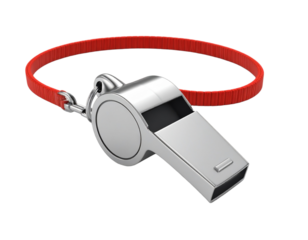 Whistle with red string around the ring isolated on transparent background