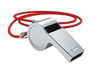 Whistle with red string around the ring isolated on transparent background
