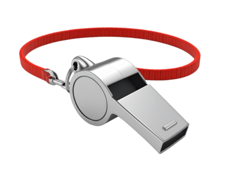 Whistle with red string around the ring isolated on transparent background