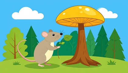 Fototapeta premium Mouse under mushroom in forest