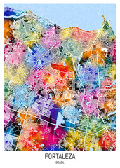Fototapeta premium Fortaleza Brazil City Map. city background abstract printable travel art banner, modern city background watercolor paint, urban art