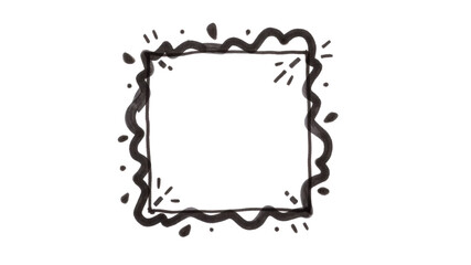 Hand drawn black wavy square frame with decorative dots and lines, simple artistic border design for creative projects