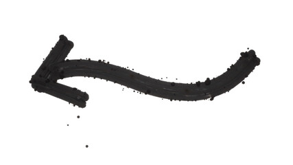 Curved black arrow pointing left with rough brush stroke style and transparent background