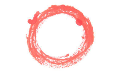Red paint circle with brush stroke texture and artistic style, isolated on transparent background, creative design element