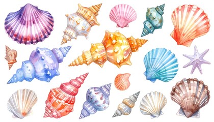 Watercolor seashell collection