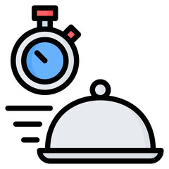 Fast food delivery time icon in filled Line style, suitable for food delivery, fast food, and restaurant concept illustrations