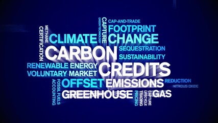 Carbon Credits animated word cloud-text design animation tag kinetic typography seamless loop.