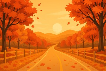 Winding road through autumn forest