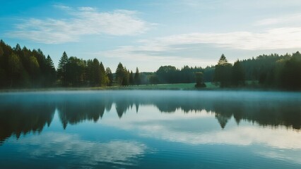 Fototapeta premium The Serene Lake Reflection: A Perfect Mirror of the Sky