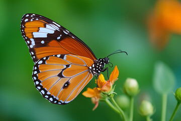 A vibrant orange and black monarch old men with detailed wing patterns.