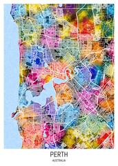 Fototapeta premium Perth Australia City Map. city background abstract printable travel art banner, modern city background watercolor paint, urban art